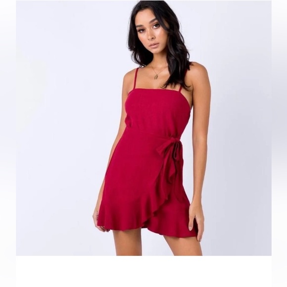 Princess Polly Dresses Princess Polly Caedere Mini Dress Maroon - Picture 1 of 4